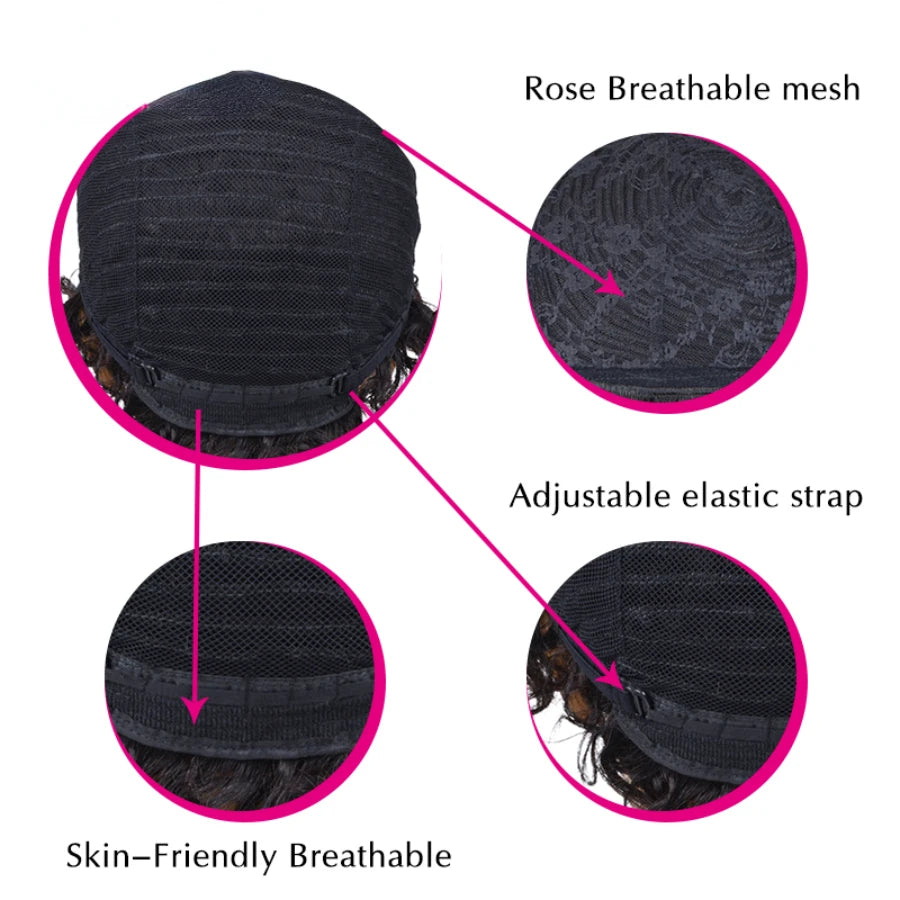 Pixie Cut Straight Human Hair Wig For Women Full Machine Made Human Hair Wig 150% Density 6Inch