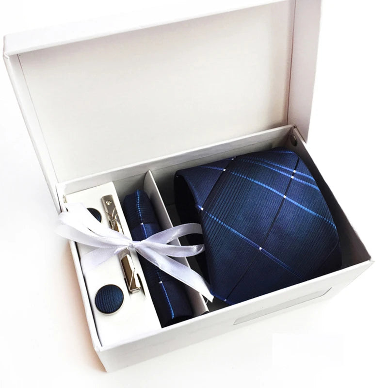 tie set for men gift box for men gravata luxury designer brand 8 cm Jacquard Necktie Pocket Square Clip cufflinks