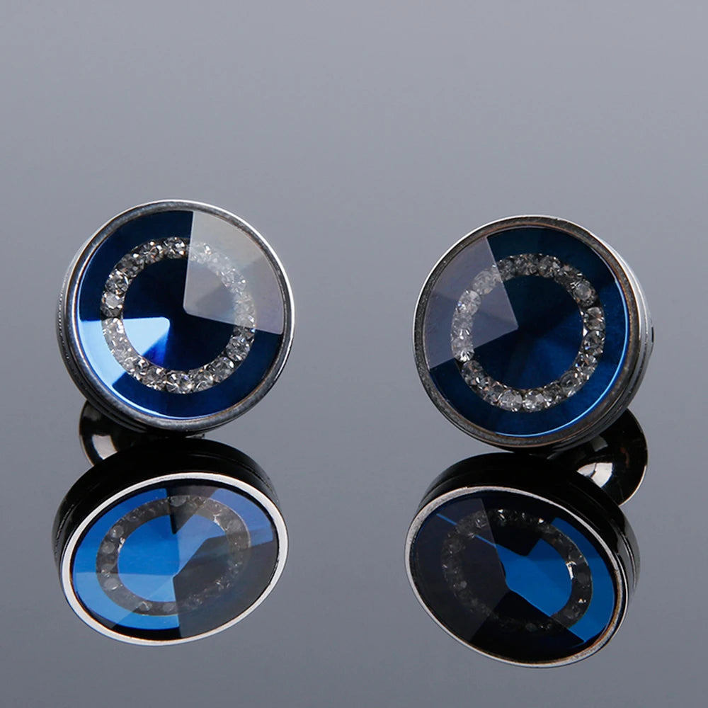 Cufflinks for Men TOMYE XK21S045 Luxury Crystal High Quality French Round Black Blue Formal Dress Shirt Wedding Cuff Links Gifts