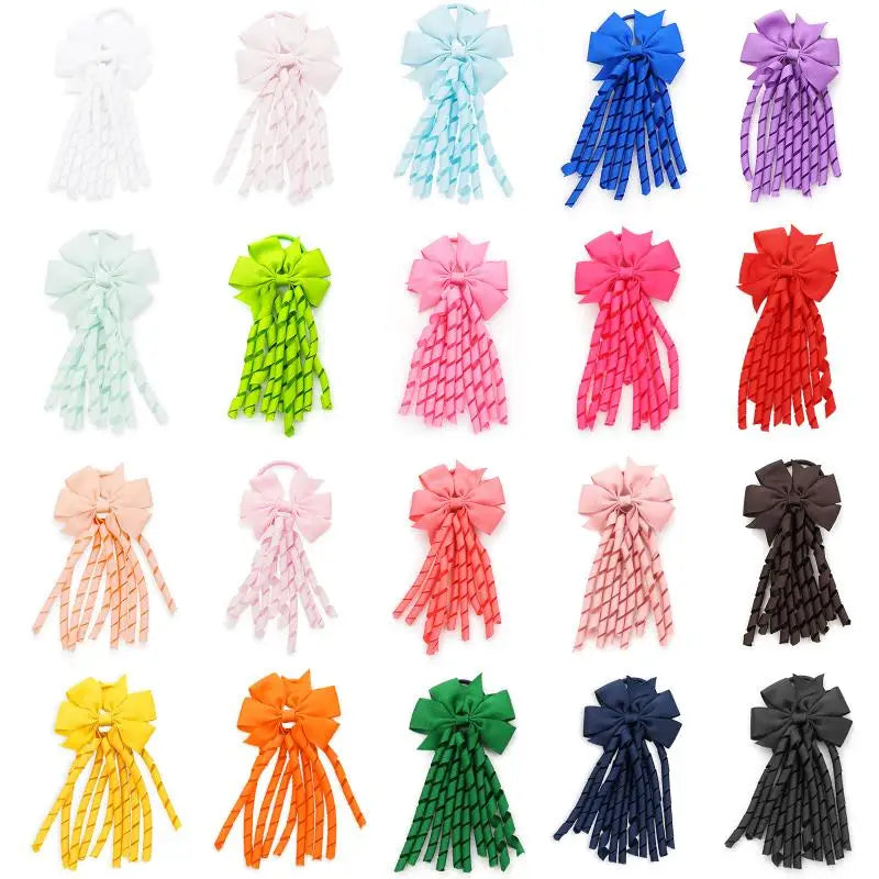 European And American Children's Hair Accessories Cheerleading Stage Streamers Curling Tassel Swallowtail Bow Rubber Band Hair