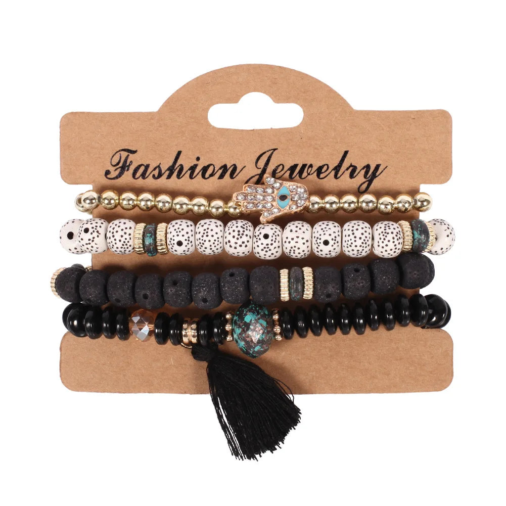 Bohemian Handmade Beads Bracelet Set For Women Summer Colorful Beaded Chain Bangle Men Boho Jewelry Accessories