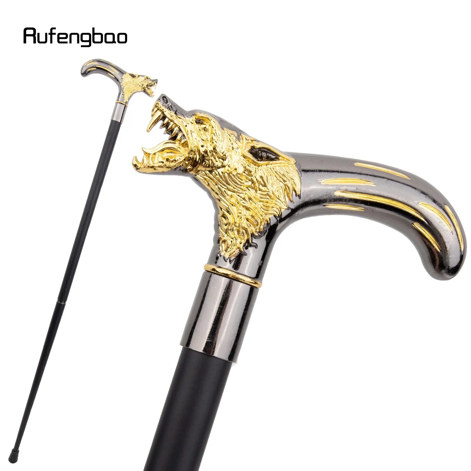 Golden Black Wolf Head Biting Walking Cane Fashion Decorative Stick Gentleman Performance  Cane 92cm  Performance Stage Cane