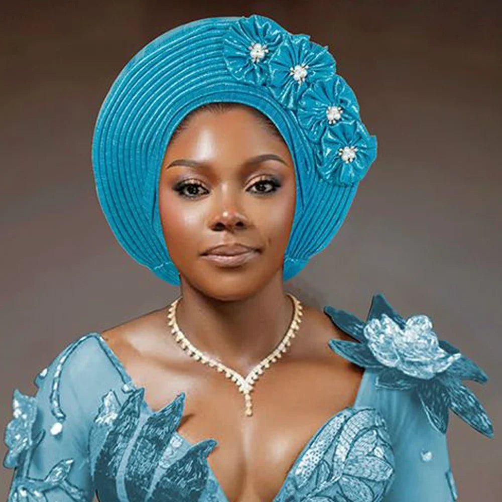 New African Auto Gele Headties Beads Turban Cap Fashion Muslim Women Hijab Hat Bonnet Nigeria Wedding Headgear Party Headpiece