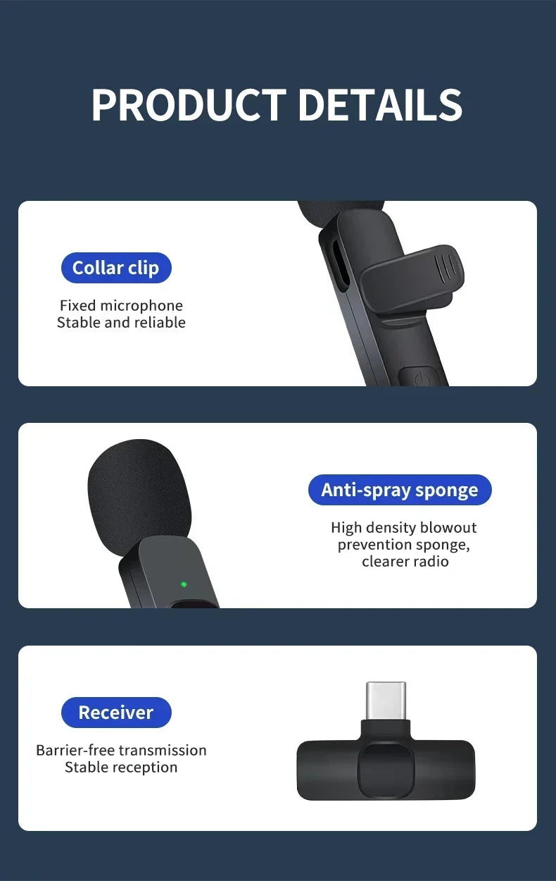 Lenovo Mini Portable Wireless Lavalier Microphone for Live Broadcast Gaming Audio Video Recording iPhone Android