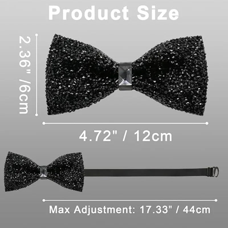 Fashion Rhinestone Bow Ties for Men Women Pre Tied Sequin Diamond Bowties with Adjustable Length Party Banquet Wedding Bow Tie