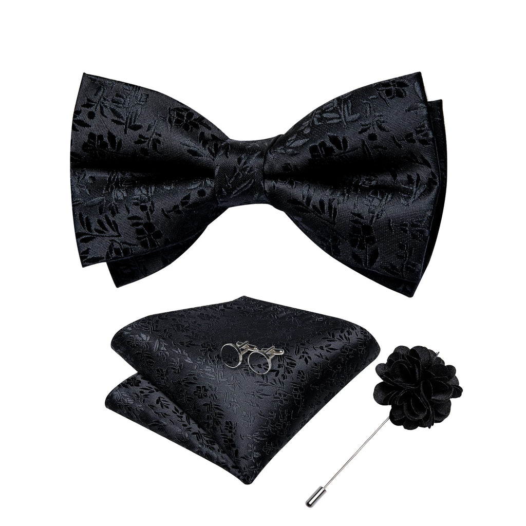 Wedding Bow Tie for Men Classic Red Pre-tied Bowtie Cufflinks Corsage Set for Party Butterfly Knot Gift Man Accessories