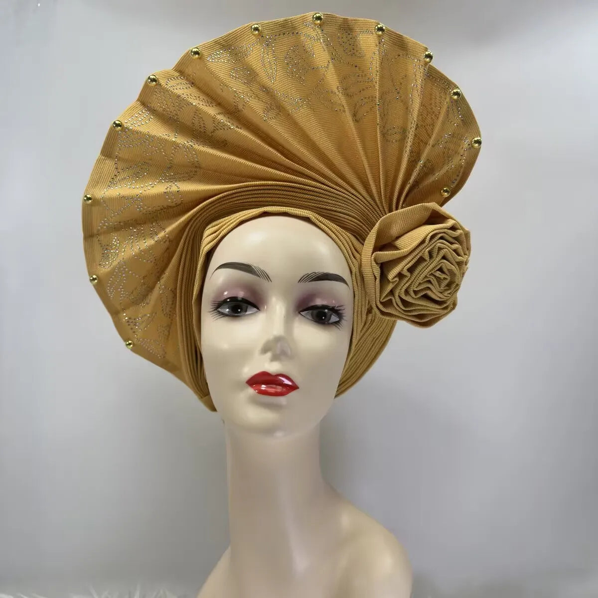 High Quality African Nigeria Gele Elegant Helmet With Stones Headband Turban Head Scarf Head-Hat Auto Gele Brand New Hats 7L631