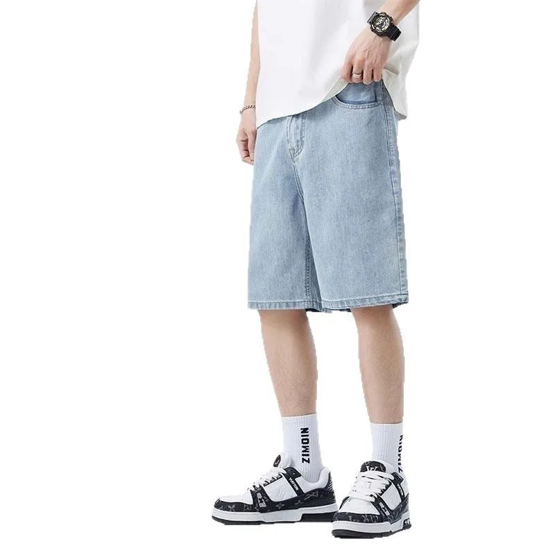 Summer Male seven inch jeans fashion design men's jeans slim fit straight leg short jeans casual loose wide leg denim shorts