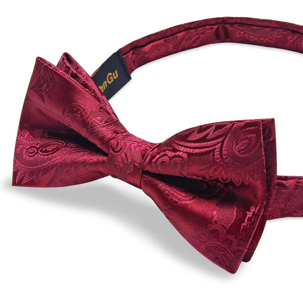 Wedding Bow Tie for Men Classic Red Pre-tied Bowtie Cufflinks Corsage Set for Party Butterfly Knot Gift Man Accessories