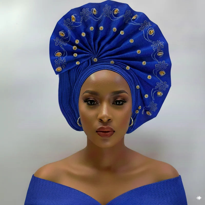 Latest Aso Oke Auto Gele Headtie Already Handmade African Cap Nigerian Wedding Gele Women Braid Turbans Ladies Head Wraps 9L0624