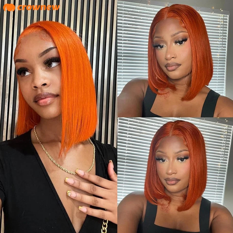 Ginger Human Hair Wig #350 Colored Straight Bob Hair Wig Human Hair 13X4 Hd Lace Frontal Wigs Preplucked 100% Human Hair Wig