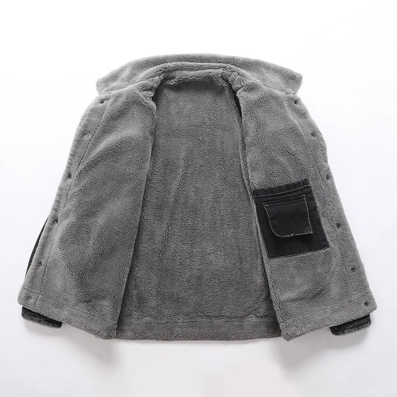New Fashion Denim Jakets Men Turn Down Collar Winter Fleece Denim Coats Jean Jackets Mens Outerwear Casual Man Winter Coat