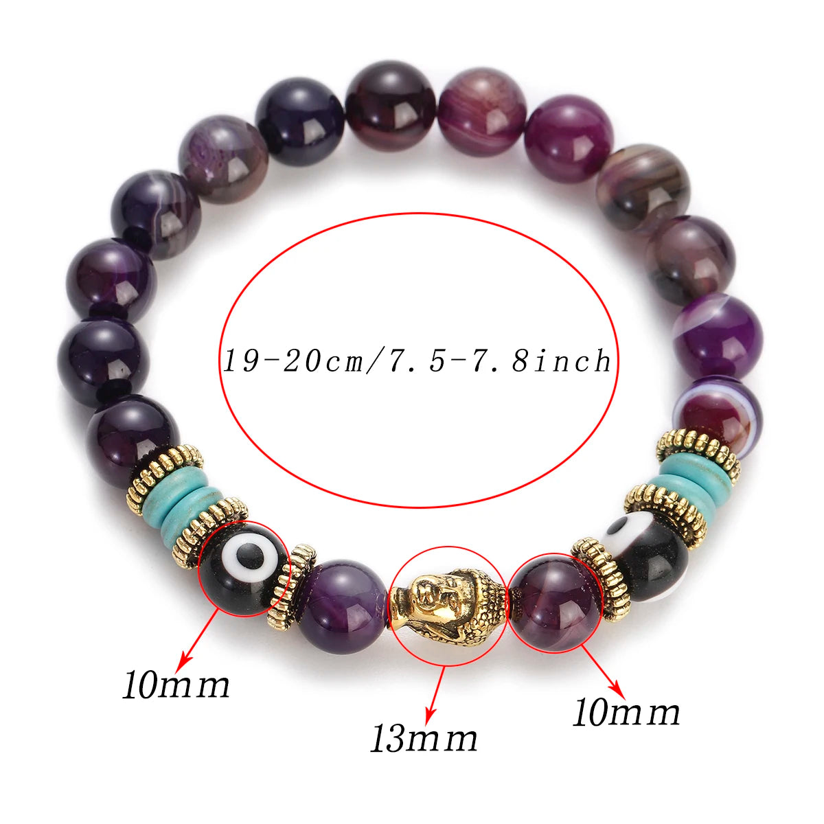 Classic Buddha&Evil Eye Bracelet Women Men 10mm Round Turquoises Blue Stone Bangles Handmade Elastic Yoga Bracelet