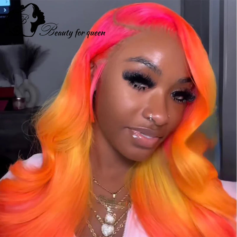 Cuticle Aligned Hair No Glue No Tape Human Hair Wig Top Sale Brazilian Wig Original Ombre Pink Black Body Wave Cosplay Customize
