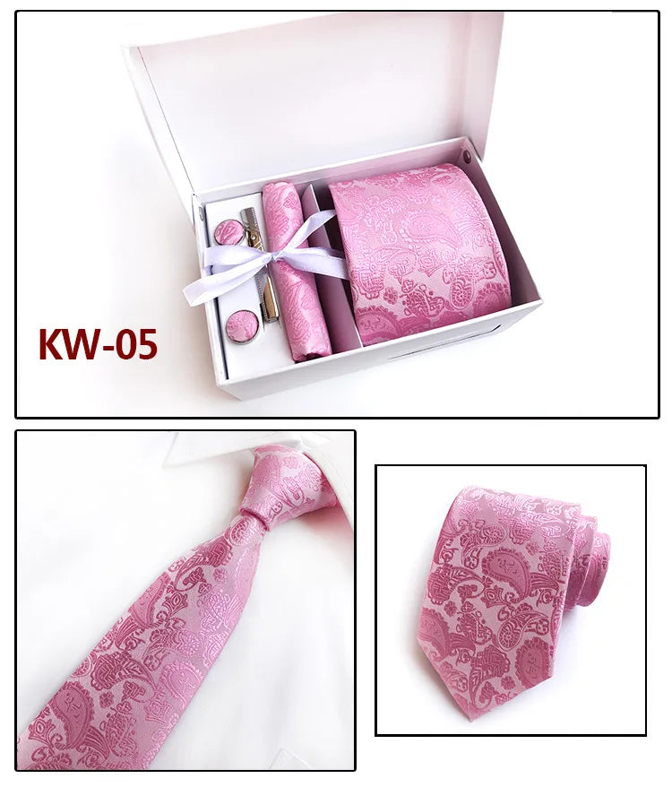 tie set for men gift box for men gravata luxury designer brand 8 cm Jacquard Necktie Pocket Square Clip cufflinks