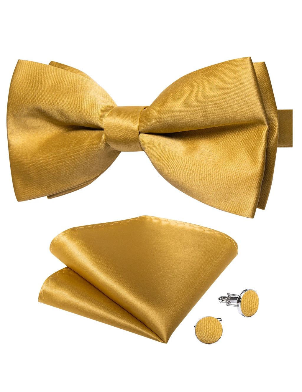 Classic Pre-tied Bowtie for Man Accessory Gold Men's Bow Tie Pocket Square Cufflinks Set Wedding Business Butterfly Knots Gifts