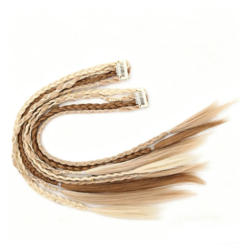 Bohemian Long Hair Braid Hand Woven Wig Braid with Decorative Hair Accessories Easy to Wear Synthetic Hair Clip Braid  synthetic