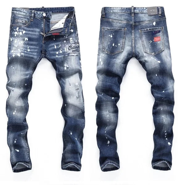 High Quality Street Fashion Men Jeans Retro Blue Elastic Slim Fit Ripped Jeans Men Embroidery Designer Denim Brand Pants Hombre