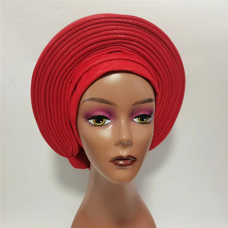 Nigerian Blue Gele Headtie  Auto Gele Turban Headwarp Already Made Headtie African Turban Cap for Party XM207-1