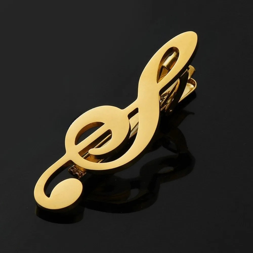 Treble Clef Guitar Tie Clip Titanium Steel Instrument Music Note Tie Pin Hip Hop Punk Piano Necktie Buckle Concert Accessories