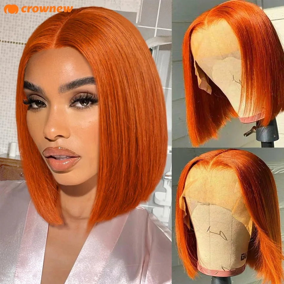 Ginger Human Hair Wig #350 Colored Straight Bob Hair Wig Human Hair 13X4 Hd Lace Frontal Wigs Preplucked 100% Human Hair Wig