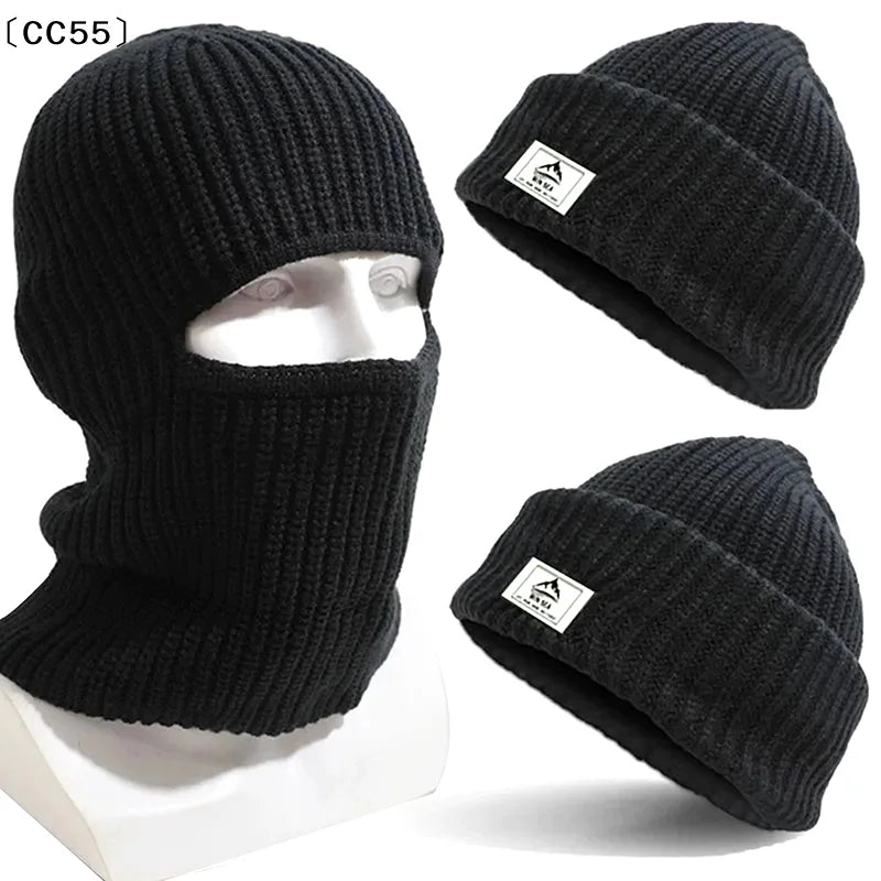 〔CC55〕2In1 Mask Beanies Hat Men Winter Balaclava Hats Knitted Hats Full Face Ski Bonnet Tactical Cycling Earmuffs Cap Knitted