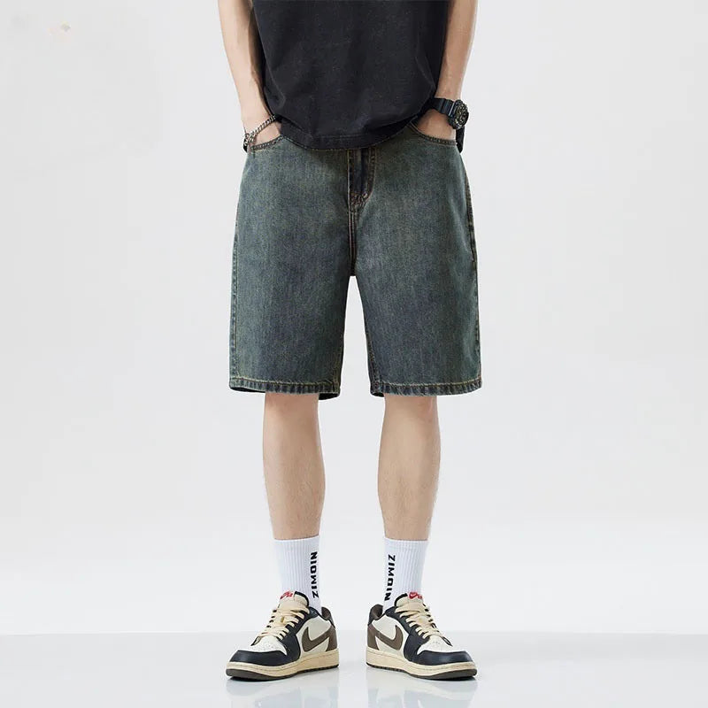 Summer Male seven inch jeans fashion design men's jeans slim fit straight leg short jeans casual loose wide leg denim shorts