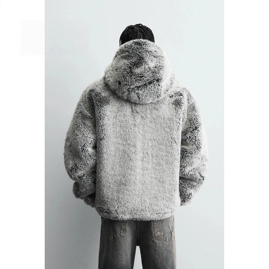 Men's Fashion Luxury Faux Fur Overcoat Winter Warm Hooded Windproof Fur Jacket Thick Thermal Parkas Outerwear For Male