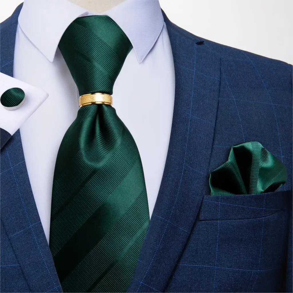 Men's Tie Handkerchief Cuffink Necktie Set Jacquard Woven Silk Blue Wedding Formal Business Party Necktie Ring Set DiBanGu