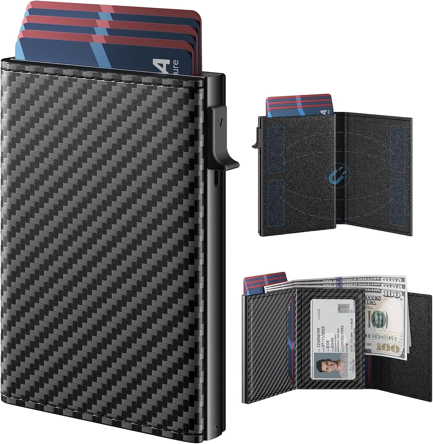 Wallet Card Holde  Pop Up PU Case,  Smart, RFID Blocking, Minimalist, Front Pocket 9-14 Card Capacity | ID Window | Cash Slot