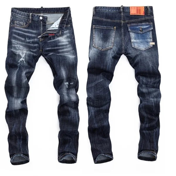 High Quality Street Fashion Men Jeans Retro Blue Elastic Slim Fit Ripped Jeans Men Embroidery Designer Denim Brand Pants Hombre