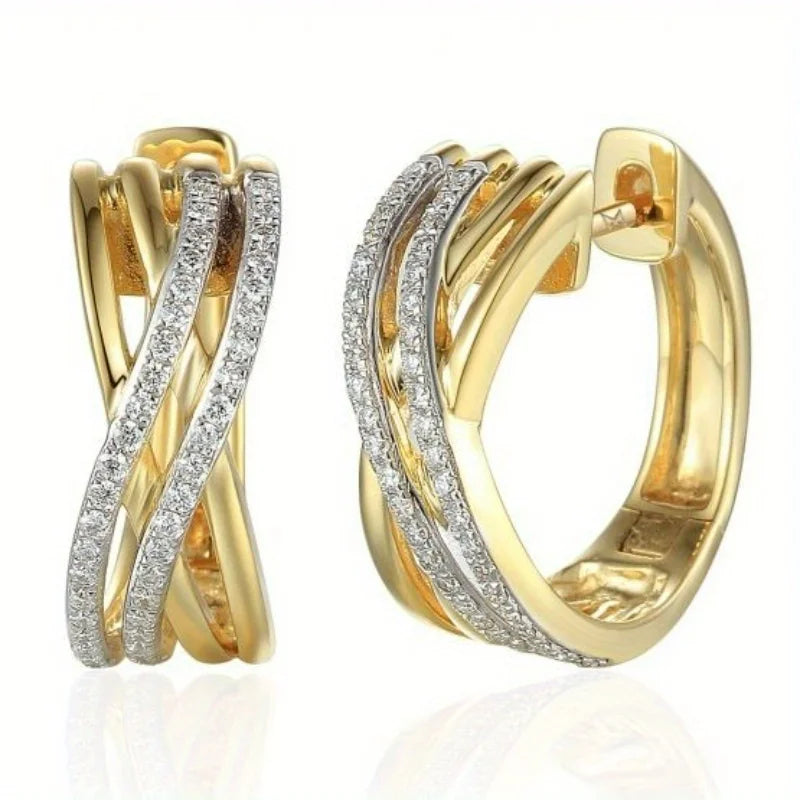 Exquisite Gold Color White CZ Hoops Women's Earrings Metal Hand Carving Cross Pattern Party Daily Wear