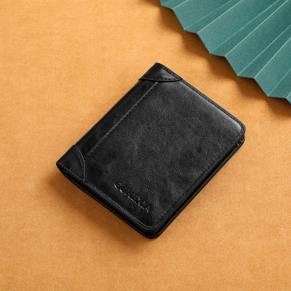 PU Leather RFID Wallet Men Slim Vertical Wallets Black Thin Short ID Credit Card Holder Minimalist Men's Brown Money Bag