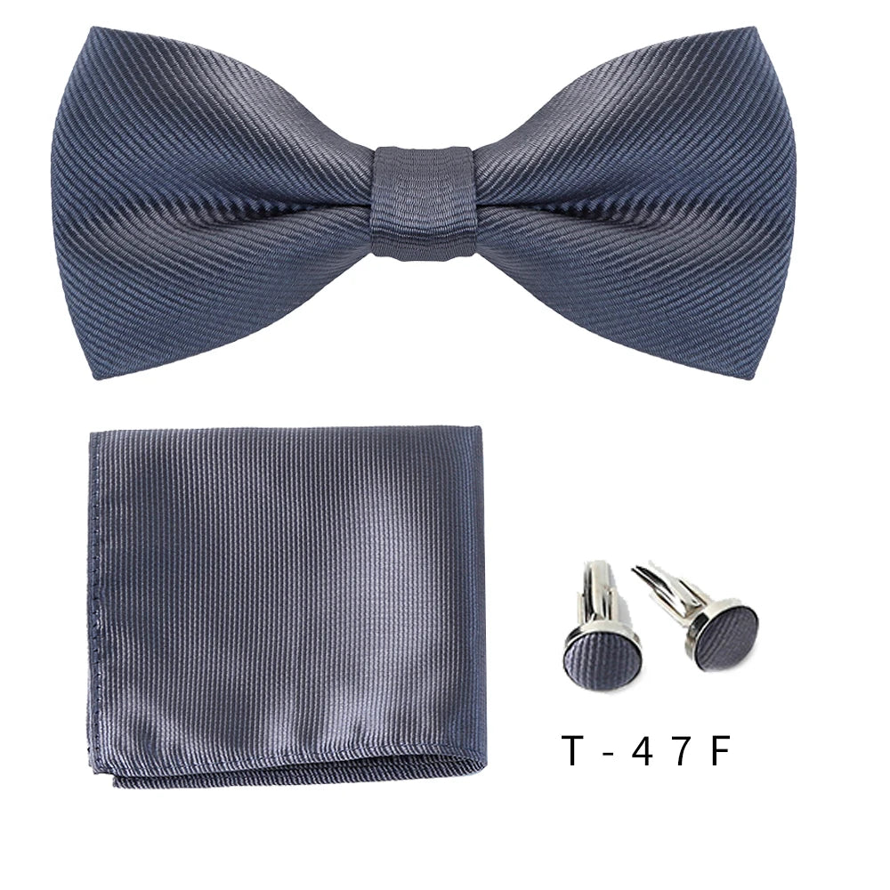 Bowtie Set 3pcs Solid Color Bow Tie For Men Pocket Square Shirts Cufflinks Neck Butterfly Suit For Business Wedding Decorate tie