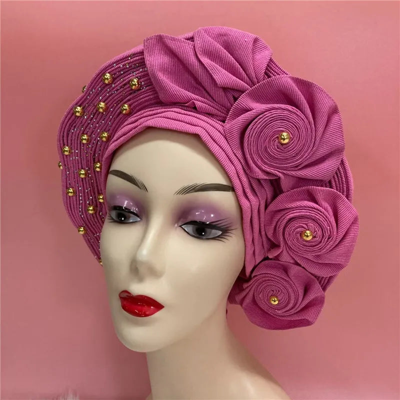 High Quality African Nigeria Gele Elegant Helmet With Stones Headband Turban Head Scarf Head-Hat Auto Gele Brand New Hats 7L5191