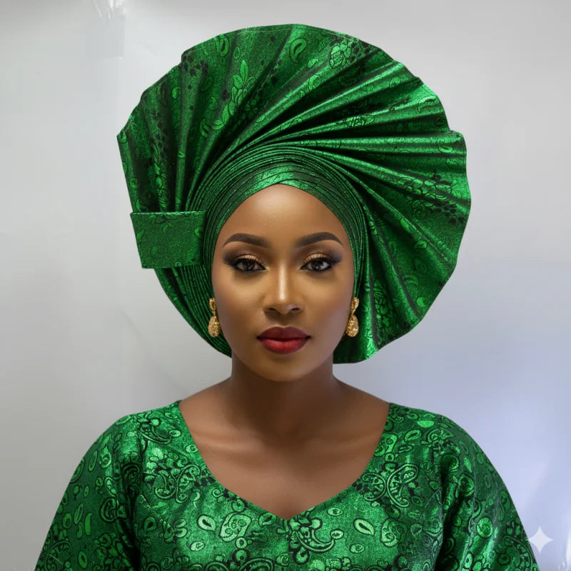 High Quality African Nigeria Gele Elegant Helmet With Stones Headband Turban Head Scarf Head-Hat Auto Gele Brand New Hats 7L5191