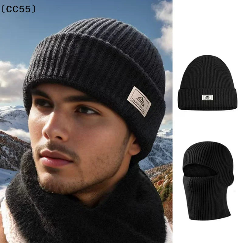 〔CC55〕2In1 Mask Beanies Hat Men Winter Balaclava Hats Knitted Hats Full Face Ski Bonnet Tactical Cycling Earmuffs Cap Knitted