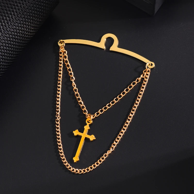 High-end Metal Cross Tassel Tie Clips for Men Business Wedding Necktie Clips Shirt Collar Pin Luxulry Jewelry Accessories