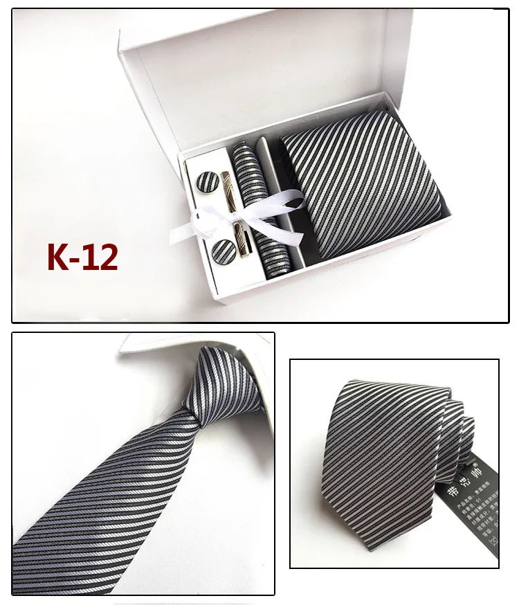 tie set for men gift box for men gravata luxury designer brand 8 cm Jacquard Necktie Pocket Square Clip cufflinks