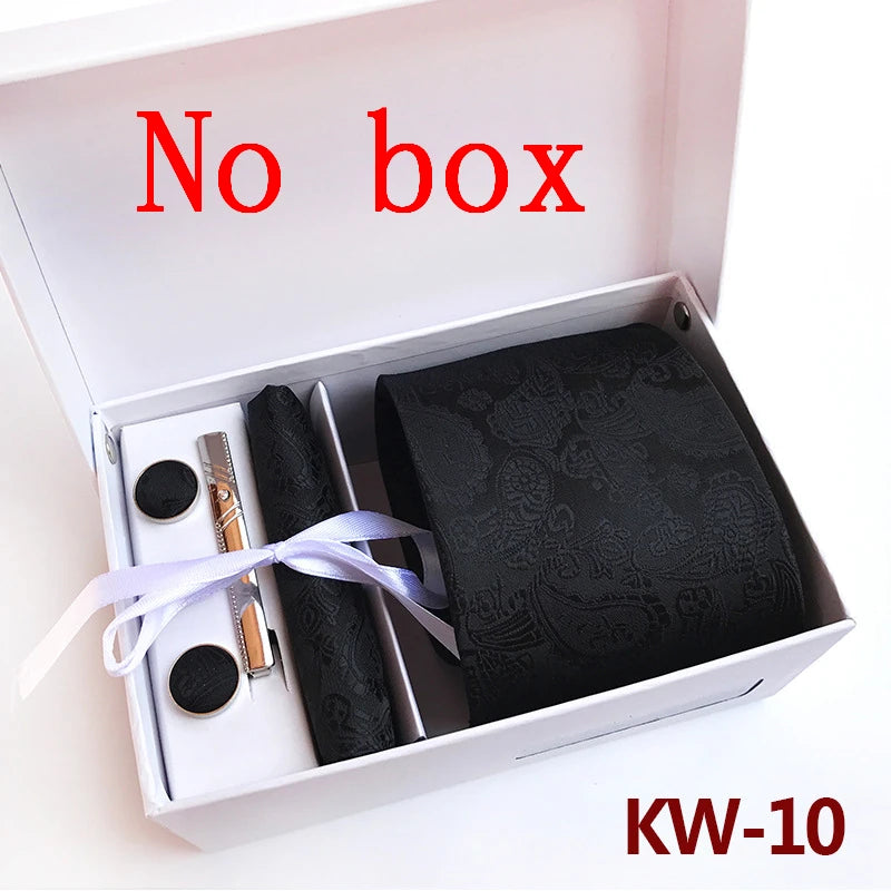 tie set for men gift box for men gravata luxury designer brand 8 cm Jacquard Necktie Pocket Square Clip cufflinks