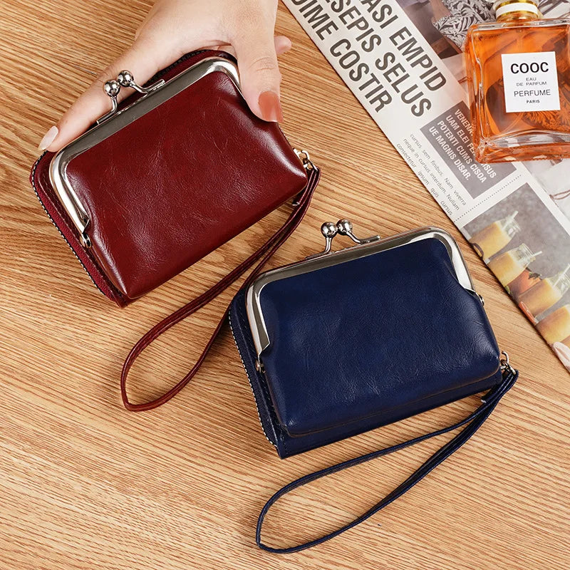 Women's Wallet Fashionableand Minimalist Wrist Strap Short Zero Wallet RetroVersatile LargeCapacity Multi Card Pocket Money Clip