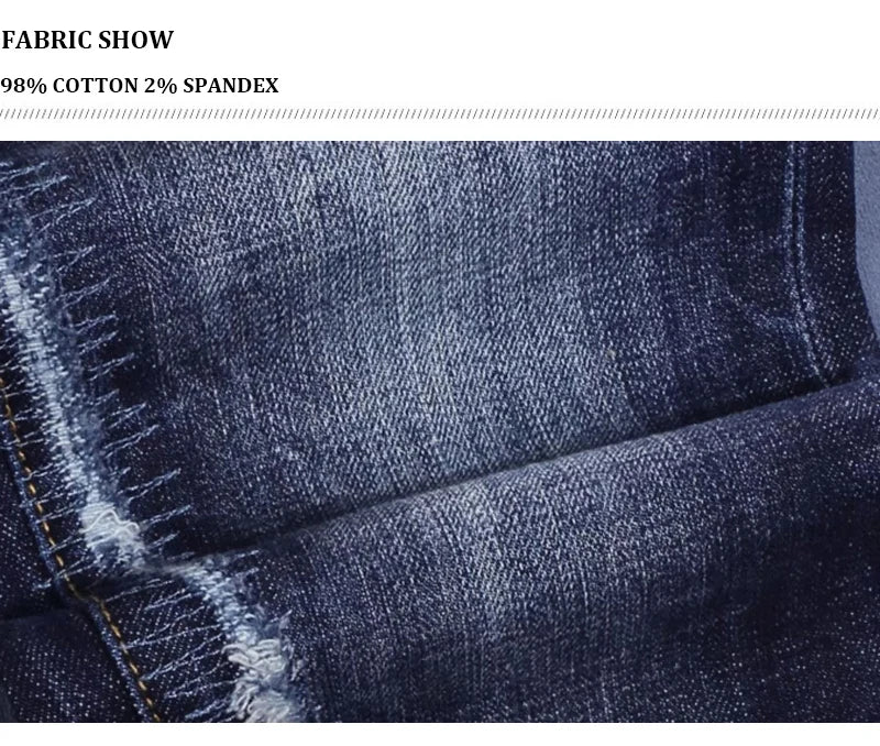 Fashionable men's deep blue jeans with scratches, washed water, nostalgic stretch, slim fit, painted jeans, designer high street