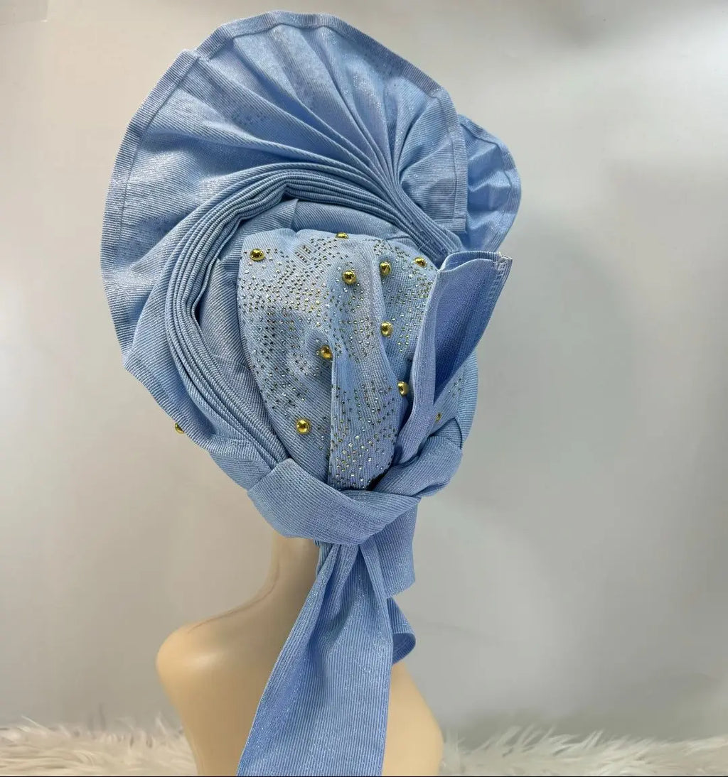 High Quality African Nigeria Gele Elegant Helmet With Stones Headband Turban Head Scarf Head-Hat Auto Gele Brand New Hats 7L631