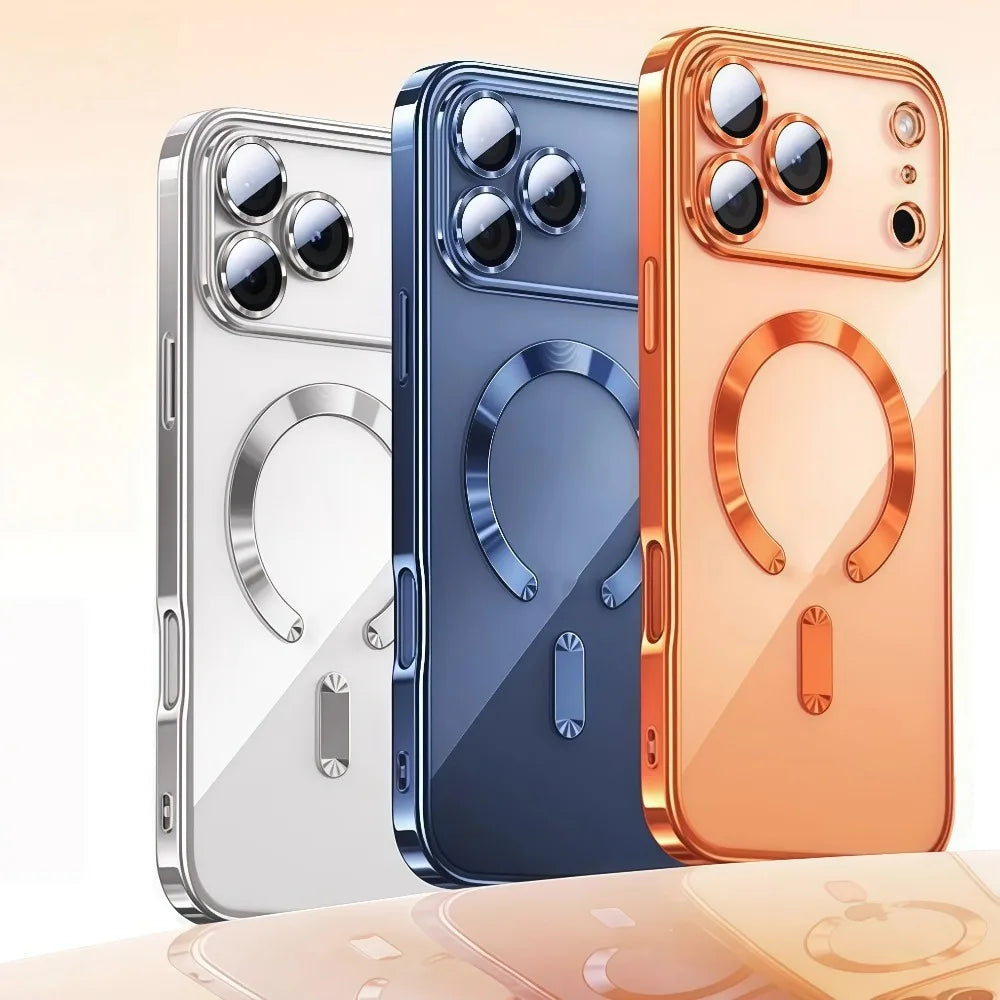 Luxury For Magsafe Magnetic Plating Phone Case For iPhone 17 Air Pro Max 17Pro Bumper Case For iPhone17 Pro Max Clear Back Cover
