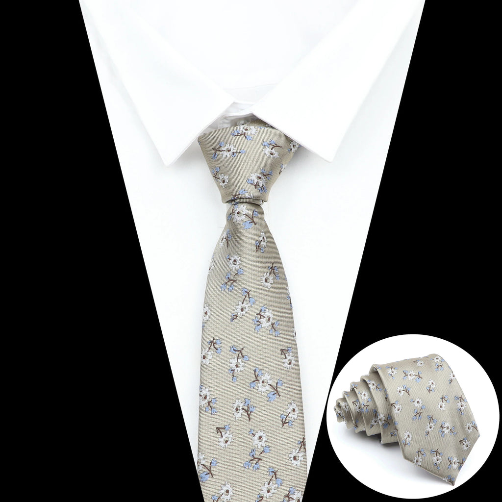 New Men's Casual 7CM Ties Classic Polyester Woven Party Neckties Fashion Burgundy Flower Man Neck Tie For Wedding Business Male