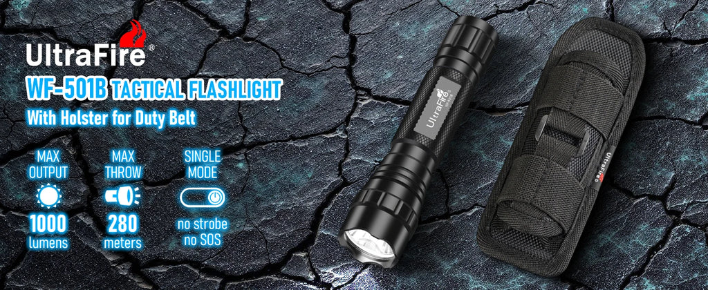 UltraFire WF-501B LED Tactical Police Flashlight 1200LM Military Torch with Duty Belt Holster Rechargeable Battery and Charger