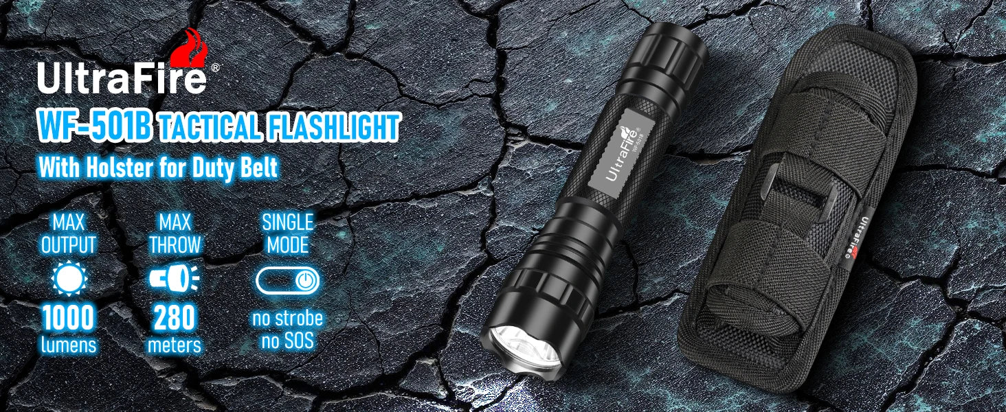 UltraFire WF-501B LED Tactical Police Flashlight 1200LM Military Torch with Duty Belt Holster Rechargeable Battery and Charger
