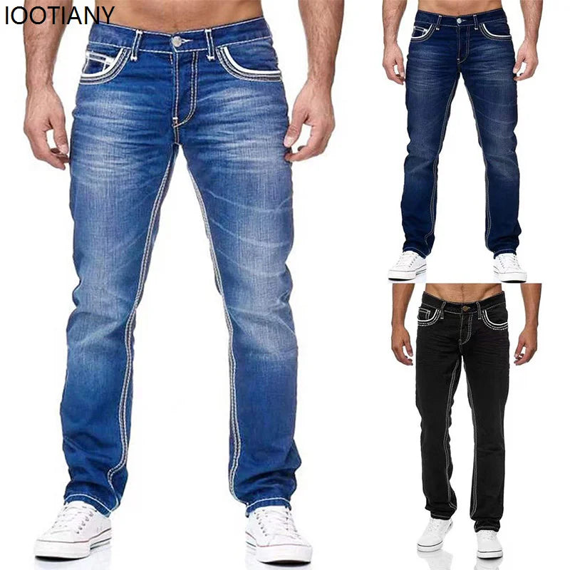 Straight Jeans Men Washed No Hole Jean Spring Summer Boyfriend Jeans Streetwear Loose Cacual Designer Long Denim Pants Trousers