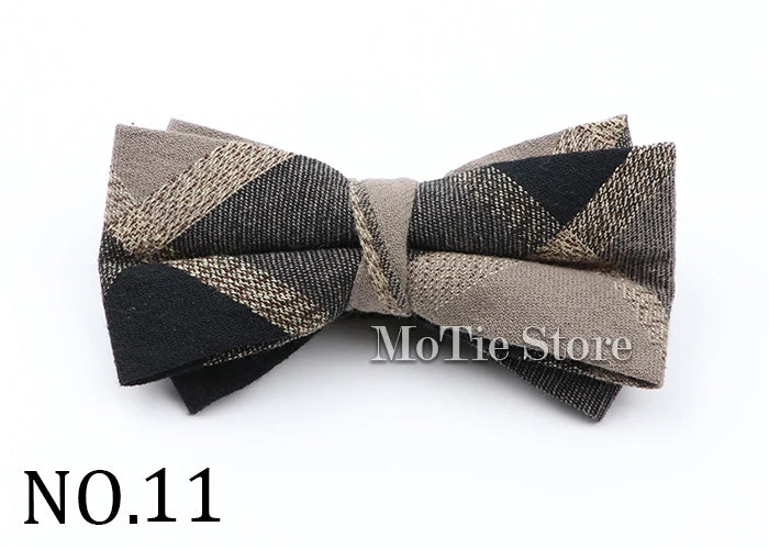 Cotton Double Layer Bowtie For Men Casual Bow Tie Adult Bow Ties Cravats Male Plaid Bow knot For Party Wedding Striped Butterfly