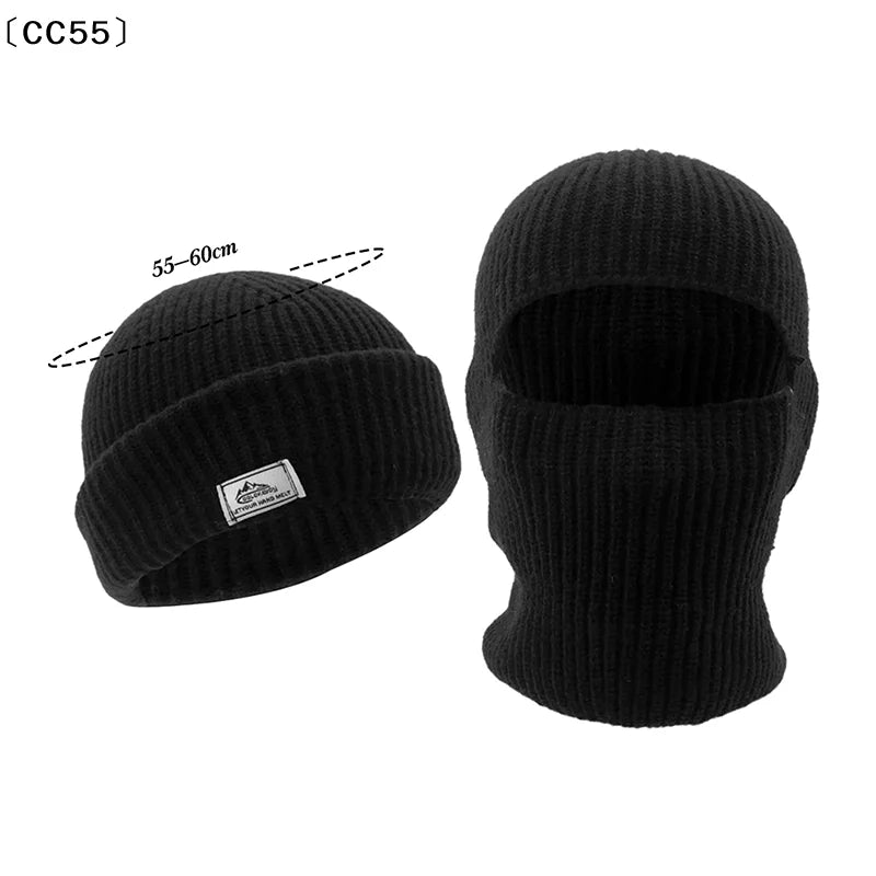 〔CC55〕2In1 Mask Beanies Hat Men Winter Balaclava Hats Knitted Hats Full Face Ski Bonnet Tactical Cycling Earmuffs Cap Knitted